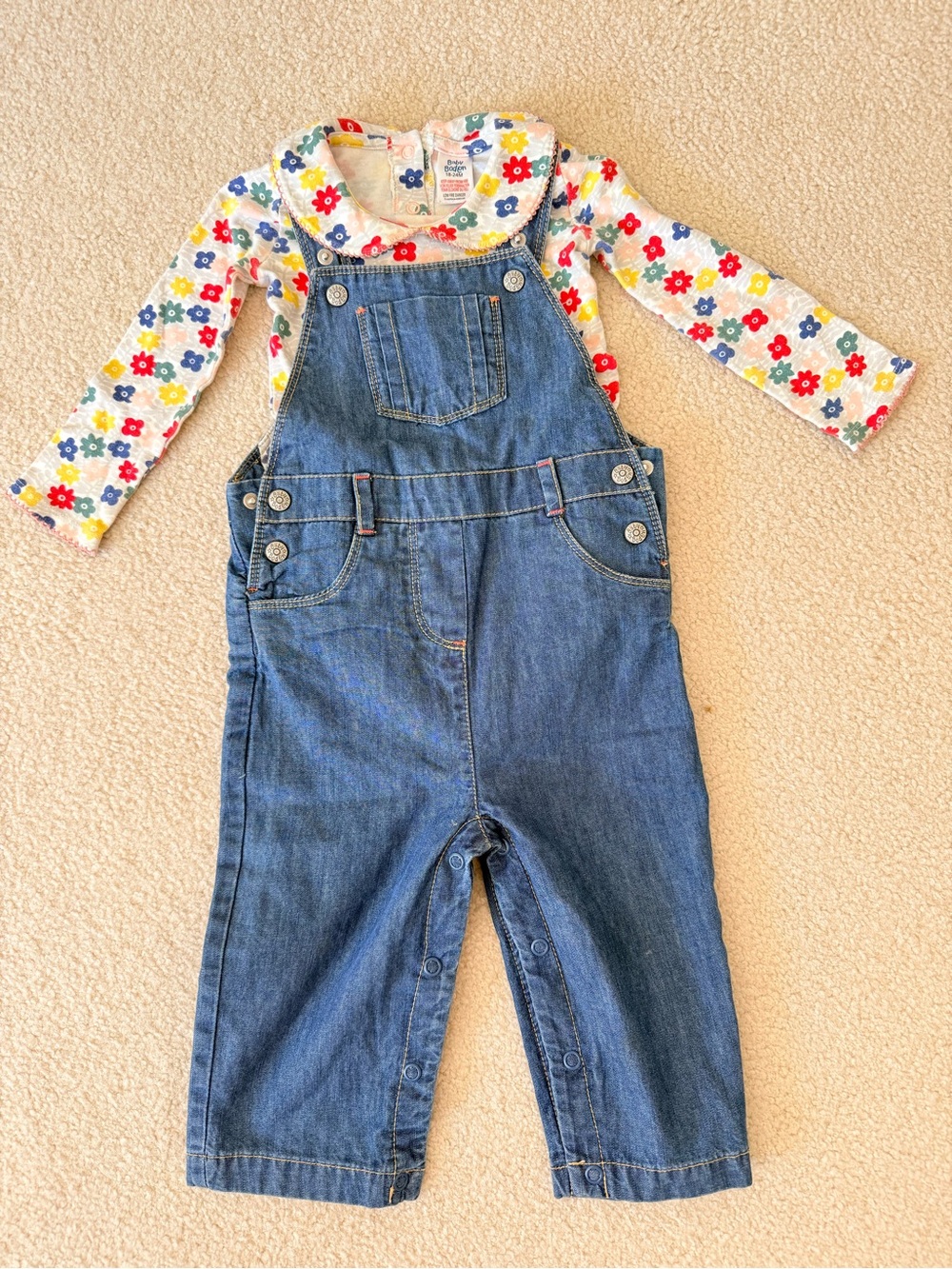 Mini Boden Blue Denim Overalls with Floral Top